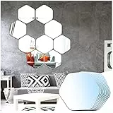 Sqinor Specchio Adesivo Esagonale Specchi Decorativi da Parete Decorazioni Parete per Armadio Palestra Ingresso Soggiorno (Rettifica Fine, Esagono, 9 Pezzi)