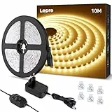 Lepro Striscia LED 10M 600LED SMD2835 Bianco Caldo 3000K Dimmerabile, 24V 1800 Lumen Nastri LED per Decorazioni Interne/Feste/Natale, Strisce LED Kit Completo Alimentatore e Interruttore Dimmer