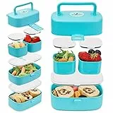 Bugucat Lunch Box Bambini 1260ML,2 in 1 Bento Box con 4 Contenitori Ermetici e Posate,Adulti Portapranzo per Gite Scolastiche Ufficio Picnic Sicuri Meal prep Porta Pranzo per Microonde Lavastoviglie