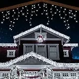 ANSIO® Luci Natale Esterno Cascata 17.4m 500 LED Luci di Natale Luminose Bianco Fredda Luci Natalizie da Esterno/Interno Ideale per Mantello, Balcone Lucine Luminoso | Cavo Verde
