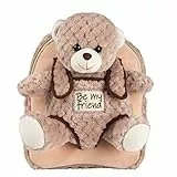 PERLETTI - Zaino Bambina Bambino 3 4 5 Anni - Peluche Orso Beige - Zainetto Borsa da Bimbo Bimba Scuola Asilo Viaggi - Cartella Scolastica Morbida - 21x27x9 cm (Orsetto Marrone)
