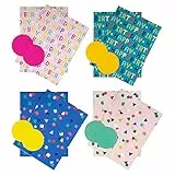 Hallmark Confezione di carta da regalo per compleanno e etichette regalo, 8 fogli e 8 etichette in 4 fantasie