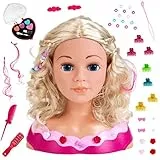 Theo Klein 5392 make-up and hairdressing head Emma I Incl Cosmetic heart and hair Accessories I Washable and combable hair I Toys for Children Aged 3 and over