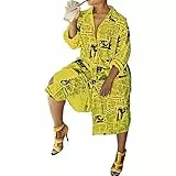 NOBRAND - Abito da donna alla moda, con stampa di giornale monopetto e stampa con colletto alla camicia, giornale, alfabeto inglese Giallo XL