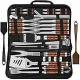 Grilliance Set di 38 posate per barbecue, in acciaio inox, accessori per barbecue per uomini, regalo di compleanno, set di utensili per barbecue di alta qualità, valigetta per barbecue，marrone