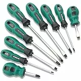 LiRiQi Set di Cacciaviti 9 Pezzi, Impugnatura con Cuscino, 4 Punte Phillips Magnetiche e 5 Teste Piatte Magnetiche, con Borsa portaoggetti