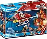 Playmobil City Action 71195 Elicottero dei Vigili del Fuoco, Elicottero dei Pompieri con Cannone Estintore, Giocattolo per Bambini dai 4 Anni in su, Nero