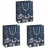 SIGEL GT110 Premium Borsa Regalo natalizia grande, Silver Snowflakes, 26 x 33 x 12,5 cm, carta, 3 pz