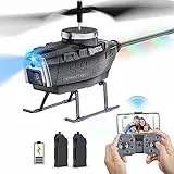 VATOS Elicottero telecomandato per evitare ostacoli con fotocamera, 2,4 GHz, elicottero RC con batterie giroscopio, elicottero RC con luce LED, 3,5 canali, Nero
