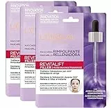 L'Oréal Paris Maschera in Tessuto Revitalift Filler, Maschera in Tessuto Rimpolpante Anti-Età con Tecnologia Effetto Seconda Pelle, Arricchita con Acido Ialuronico, 30 G, Confezione da 3