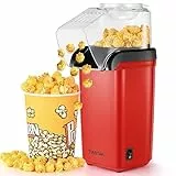 Tiastar Macchina per Popcorn, 1200W Macchina Popcorn ad Aria Calda in 2 Minuti, Pop Corn Sano e senza olio per le serate di cinema per bambini, Rosso