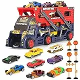 Aoskie Camion Macchinine Giocattolo per Bambini, Camion Bisarca con 8 Mini Cars Macchinine Giocattolo Regali per Bambini 3 4 5 Anni