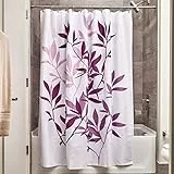iDesign Leaves Tenda da doccia, Tenda per vasca da bagno con design naturale, Tenda in poliestere 183,0 cm x 183,0 cm con motivo a foglie, Poliestere viola