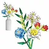 Fiteber Fiori Artificiali Bouquet Blocchi, Bouquet di Fiori Costruzioni, Mini Mattoni Bouquet di Fiori Set Kit da Costruzione, Decorazione per la Casa (486 Pezzi, 5 Fiori)