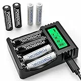 POWEROWL 4 Slot Caricabatterie Indipendente per AA AAA Ricaricabili Batteriei Ni-MH,Caricatore Ricarica Rapida USB +4 pcs AA Batterie 2800mAh+ 4 pcs AAA Batterie Ricaricabili 1000mAh