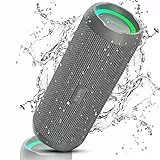RIENOK Cassa Bluetooth Potente Portatile IPX7 Impermeabile Speaker Bluetooth, Bassi Potenti, Vero Stereo Senza Fili, Bluetooth 5.3, Luce LED, AUX & Micro SD, Ricaricabile tipo-C, Grigio