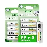 EBL 1.2V AA Batterie Ricaricabili Ad Alta Capacità,Pile Ricaricabili da 2800mAh Ni-MH con 1200 Tech,Confezione da 8 pezzi