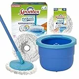 Spontex Full Action System Sistema Lavapavimenti con Mop Rotante e Secchio, Sistema di Strizzatura e Risciacquo Facile 360°, Pulisce Pavimenti in Laminato, Legno e Piastrelle, 2 x Ricambi della Testa