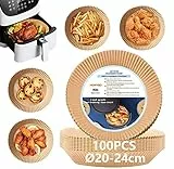 HONYAO 20-24cm Fogli di Carta Forno per Friggitrice ad Aria, 100 Pezzi Antiaderente Usa e Getta Carta Pergamena, Impermeabile Antiolio Accessori per Air Fryer - Rotondo