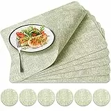 Eucomir Tovagliette Americane Lavabili e Sottobicchieri, Set da 6, Ecopelle Tovaglietta Colazione Anti-Slip, Double-sided Tovagliette da Tavolo Impermeabile Lavabile, 42x28 cm (Verde)