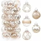 Sea Team 60 mm/2.36' Set di ornamenti per palline di Natale in plastica trasparente infrangibile con pittura glitterata, palline di cristallo trasparenti, trasparenti (30 pezzi, Champagne)