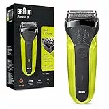 Braun Series 3 Rasoio Elettrico Barba con 3 lame flessibili, Con Lamina Lavabile, Senza Fili, 300s Verde