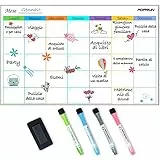 POPRUN Lavagna magnetica frigo Pianificazione la Settimana/mensile, Calendario Magnetico Frigorifero Lavagna calamitata morbida 43×28cm -in italiano