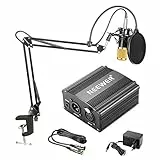 Neewer NW-800 - Kit microfono a condensatore, 48 V, alimentazione fantasma, nero, NW-35 Boom, supporto braccio a forbice con montaggio a shock e filtro pop, XLR cavo maschio a femmina