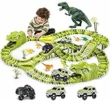 burgkidz Giochi di Dinosauri Pista da Corsa, 260 Pezzi Tracce Playset con 3 Auto e 7 Giocattoli, Regalo Educativo per Bambini
