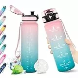 KollyKolla Borraccia Motivazionale 1l, Borraccia Sportiva Senza BPA, Senza Perdite, Borraccia Palestra con Indicazione del Tempo, 1 Clic Aperto, Borraccia 1 Litro per Palestra, Corsa, Yoga, Ufficio