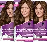 Schwarzkopf Perfect Mousse colorazione permanente in schiuma 665/6-65, marrone cioccolato chiaro (3 x 93 ml), colore per capelli con perfetta copertura del grigio, colorazione per una cura intensa e