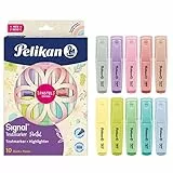 Pelikan Signal Pastel, Evidenziatori Pastello Colori Assortiti, a Base d'Acqua, Lavabili, Idonei al Contatto con la Pelle, 3 Larghezze di Tratto, Pacco da 10 Pezzi