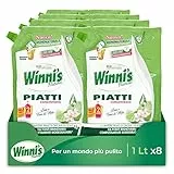 Winni's - Detersivo Piatti e Stoviglie a Mano, Ipoallergenico e Delicato sulla Pelle, Fragranza Lime e Fiori di Mela, Materie Prime di Origine Vegetale, 1000 ml x 8 Confezioni