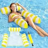Ambolio Letto Galleggiante Amaca Galleggiante Gonfiabile 4 in 1 Amaca Piscina Gonfiabili Galleggiante Sdraio per Giochi Estivi Piscina e Beach Party per Adulti e Bambini (Giallo Striata)