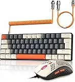 ZIYOU LANG Tastiera e Mouse da Gioco Cablati Combo+Cavo USB C a Spirale T60 Pro-Compact 60% UK Layout Light Up Tastiera Meccanica Clicky Blue Switch 6400dpi Superlight RGB PC Mouse per Laptop Mac