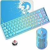 Tastiera e Mouse da Gioco Cablati Retroilluminati RGB, 68 Tasti Tastiera Meccanica con Interruttore Rosso Mouse Leggero a 7 Tasti 6400DPI Comodo Tappetino per Mouse per Windows Mac PC PS4 XBox, Blu