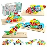 colmanda Puzzle in Legno per Bambini, 4 pezzi Veicoli Puzzle in Legno Giocattoli Montessori Educativo 2 3 4 Anni, Puzzle a Incastro per Bambini Puzzle in Legno Blocchi Regali per Bambini