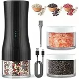 lynker Macina Pepe, Macina Sale e Pepe Elettrico con 2 bicchieri, Ruvidità Regolabile, Macinapepe Elettrico Ricaricabile via USB con luce LED, Macinapepe con Spazzola, Macina Spezie
