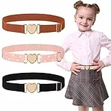 Weinsamkeit 3 Pezzi Cintura Elastica per Ragazze Regolabile Cintura Cintura Elastica in Vita con Cuore Carino Fibbia per Pantaloni Jeans Vestito Gonne（Nero Marrone Rosa）