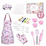 Anpro 27 Pezzi Set da Cucina per Bambini, Unicorno Set di Chef Gioco di Utensili Bambini da Accessori, Cuoco Cappello Utensili da Cucina Mitt, Ideale Regalo di Compleanno e Natale, 8-12 Anni …