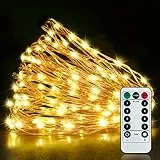 Gritin Stringa Luci,15M 150 LED Luci Natale Lucine Decorative IP65 Impermeabile Catena Luminosa con Telecomando,8 Modalità,Timer e Dimmer, per Natale Interni e Esterni, Feste,Matrimonio,Giallo caldo