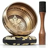 Silent Mind, Campana Tibetana con Accessori, Mantra in Bronzo, Con Battente a Doppia Superficie e Cuscino di Seta, Favorisce la Serenità, la Guarigione dei Chakra e la Consapevolezza