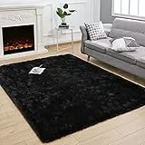ROHATIM Tappeto Peloso Soggiorno Tappeti per Grandi Dimensioni Salotto Moderno cameretta Bimba tappeti,Tappeto morbido e Antiscivolo soffice per la camera da letto(Nero,160 x 230 cm)