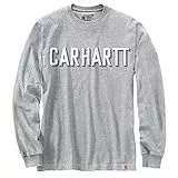 Carhartt Relaxed Fit Heavyweight-Maglietta a Maniche Lunghe con Logo Work Utility, Grigio, L Uomo