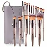 HEYMKGO Pennelli Make Up professionali Set di 15 pennelli trucco champagne, setole morbide e manici affusolati, con trousse in pelle PU
