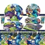 Simmpu 61PCS Monster Party Decorative Tableware, Monster Tema Oggetti da Tavola del Partito, Tra Cui Piatti, Tazze di Carta, Tovaglie,Carta velina, Adatto per 10 Persone da Usare