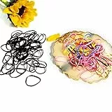 200PC - Elastici per capelli misti, 2 colori, multicolore e nero, 15 cm, elastici, elastici in colore nero, per ragazze e donne…