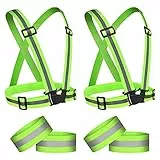 URAQT Gilet Catarifrangente e Bande Catarifrangenti, 2PCs Gilet Riflettente Corsa Alta visibilità e 4PCs Fasce Riflettenti, Regolabile Elastico Bande Riflettenti per Bici Jogging Ciclismo Sport