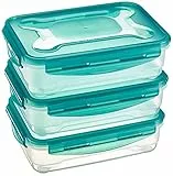 Amazon Basics - Set di contenitori a chiusura ermetica per alimenti, 3 pezzi da 1,2 L, Trasparente