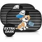 CARAMAZ Tendine Parasole Auto Bambini Extra Scuro - 2 Pezzi 51x31cm, Tende da Sole per Esterno, Protezione Solare Raggi UV certificata Cane